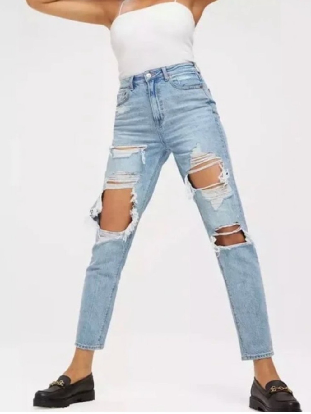 NEW! American Eagle Highest Rise Mom Jean Women's 14 x 32 X-Long Destruction